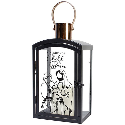 Lantern w/LED Candle & Timer-For Unto Us A Child Is Born (Pack Of 2)