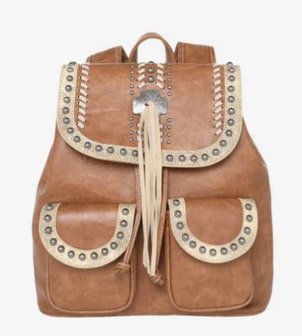 Backpack-Cross With Tassel-Brown