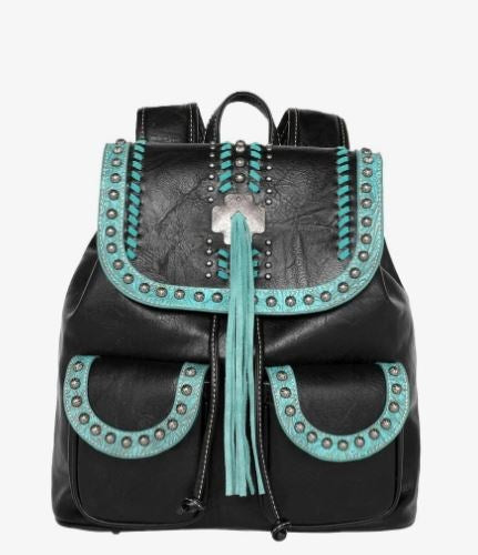 Backpack-Cross With Tassel-Black