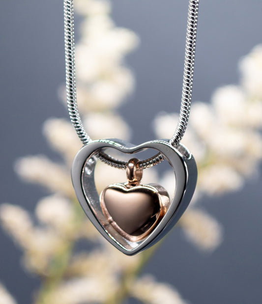 Necklace-Eden Merry-Silver/Rose Gold Heart Urn (20")