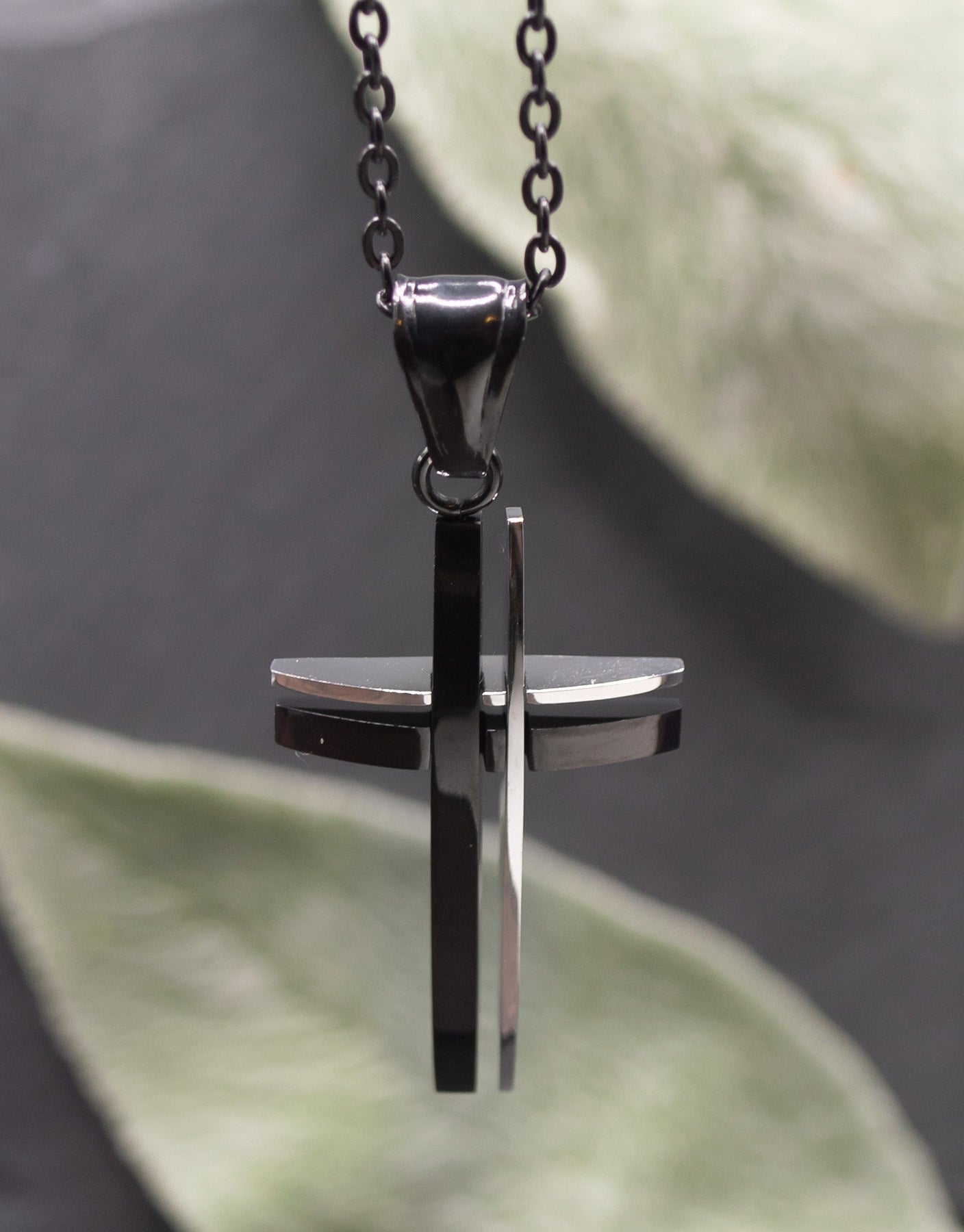 Necklace-Eden Merry-Just For Him-Black/Silver Cross (20")