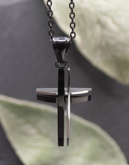 Necklace-Eden Merry-Just For Him-Black/Silver Cross (20")