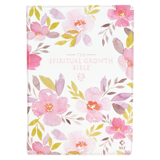 NLT Spiritual Growth Bible-Pink/Purple Floral Faux Leather