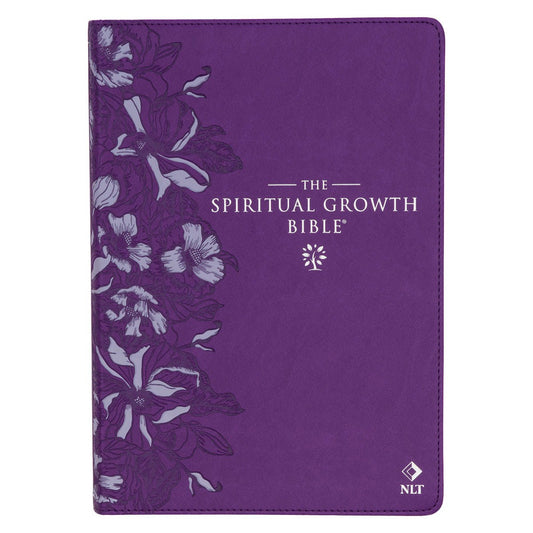 NLT-Spiritual Growth Bible-Purple Floral Faux Leather