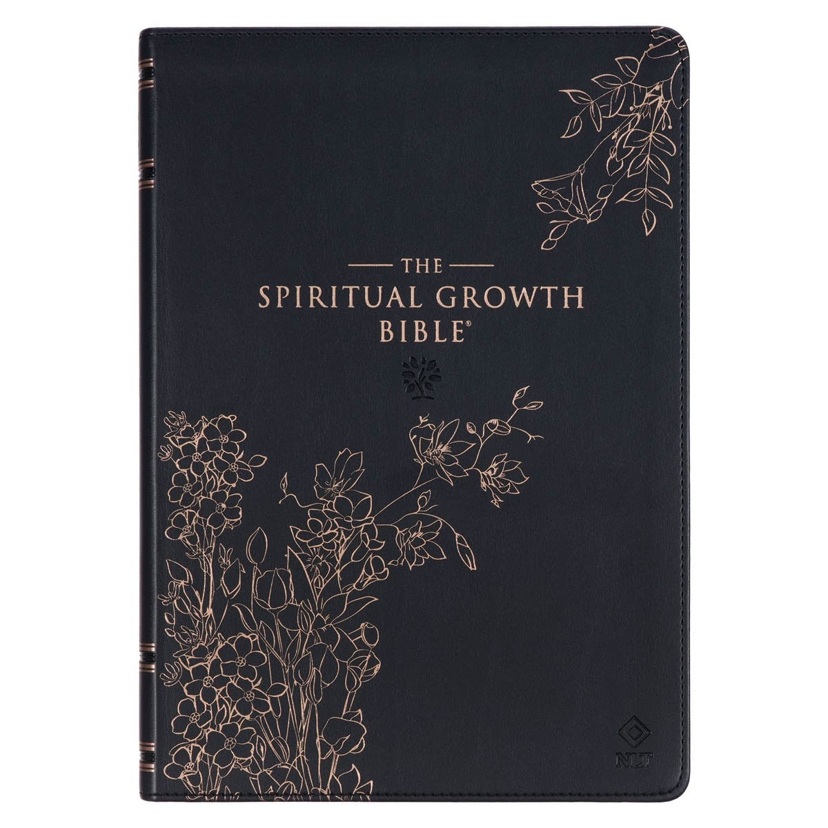 NLT Spiritual Growth Bible-Black Floral Faux Leather