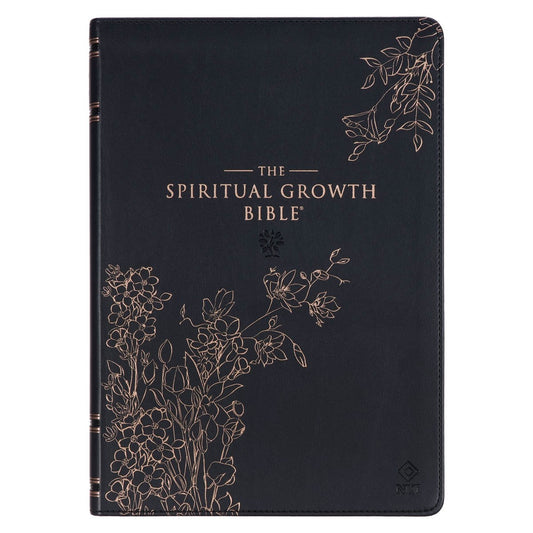 NLT Spiritual Growth Bible-Black Floral Faux Leather