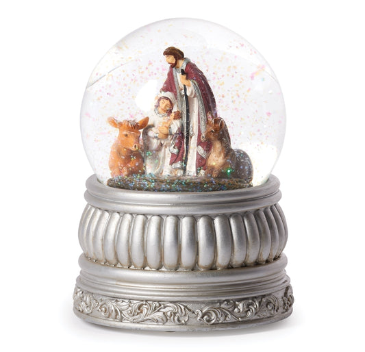 Musical Swirl Dome Globe-Holy Family-Windup (5.7")