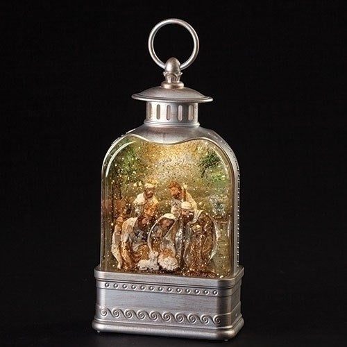 Lantern-LED Swirl Silver Lantern-Nativity (9.55")