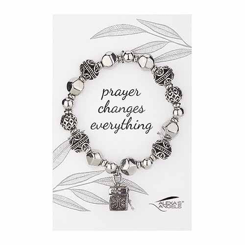 Bracelet-Silver Prayer Box/Prayer Changes Everything-Stretch