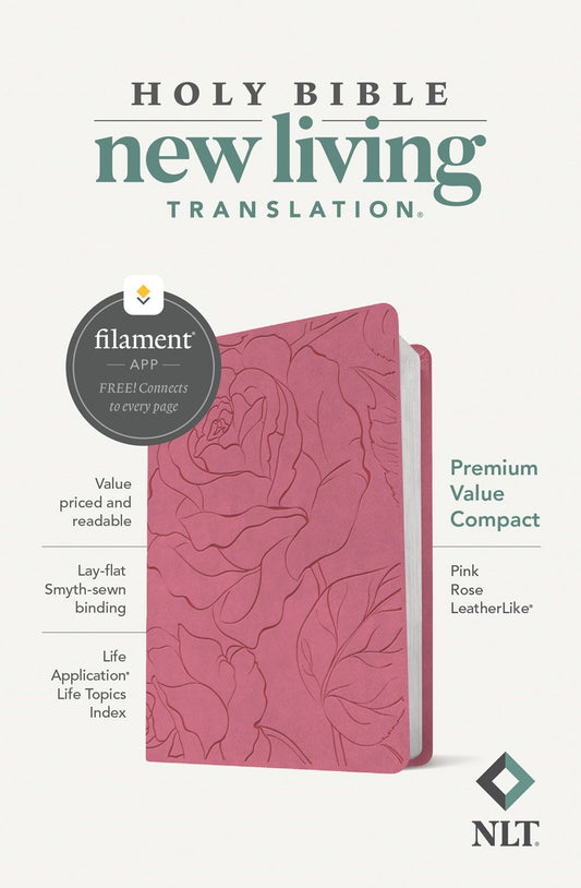 NLT Premium Value Compact Bible  Filament Enabled-Pink Rose LeatherLike