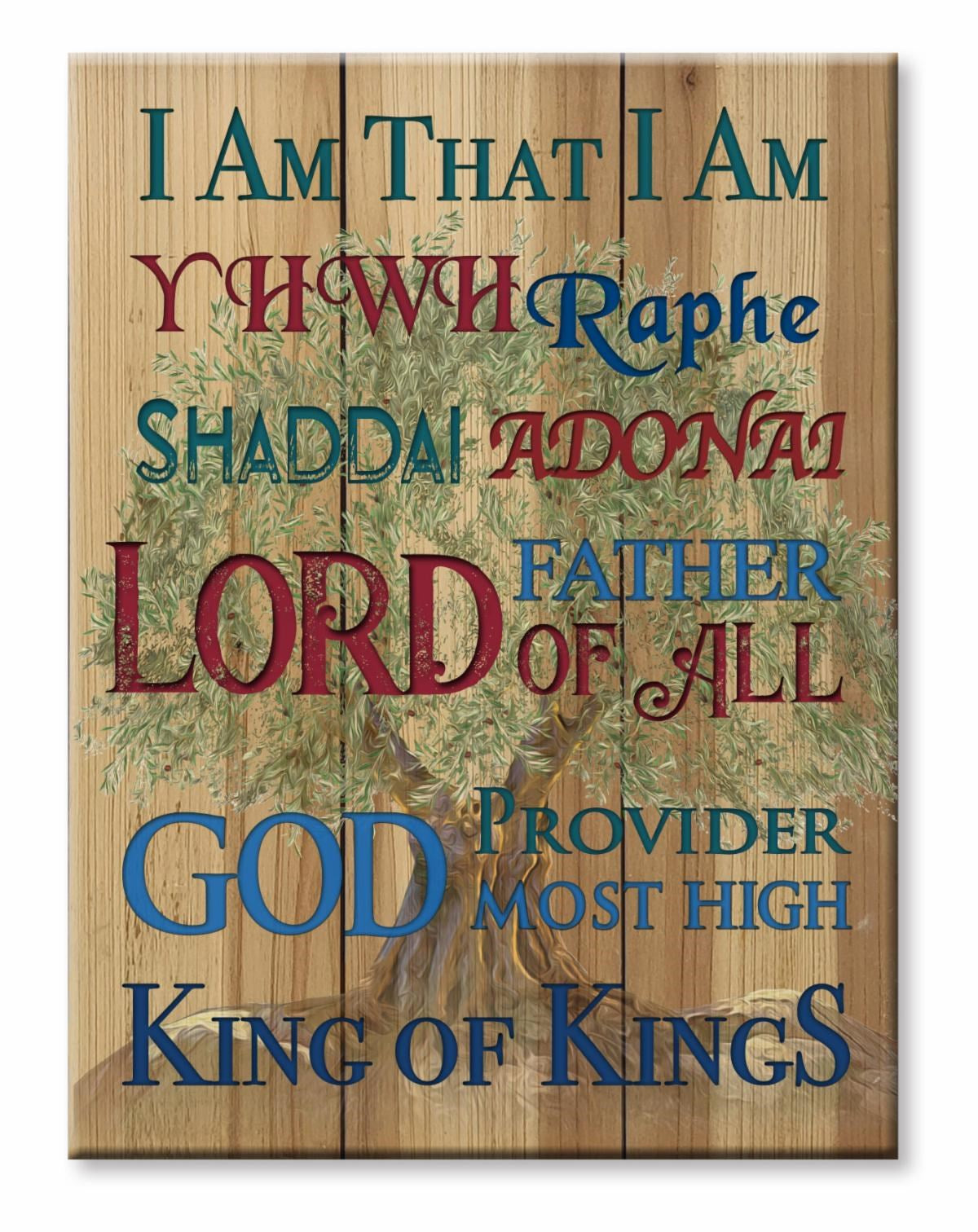 Rustic Wall Art-Names Of God-Cedar Wood (12"x16") (#21212)