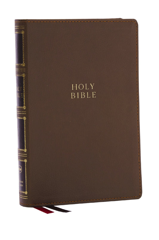 NKJV Compact Center-Column Reference Bible (Comfort Print)-Brown Leathersoft