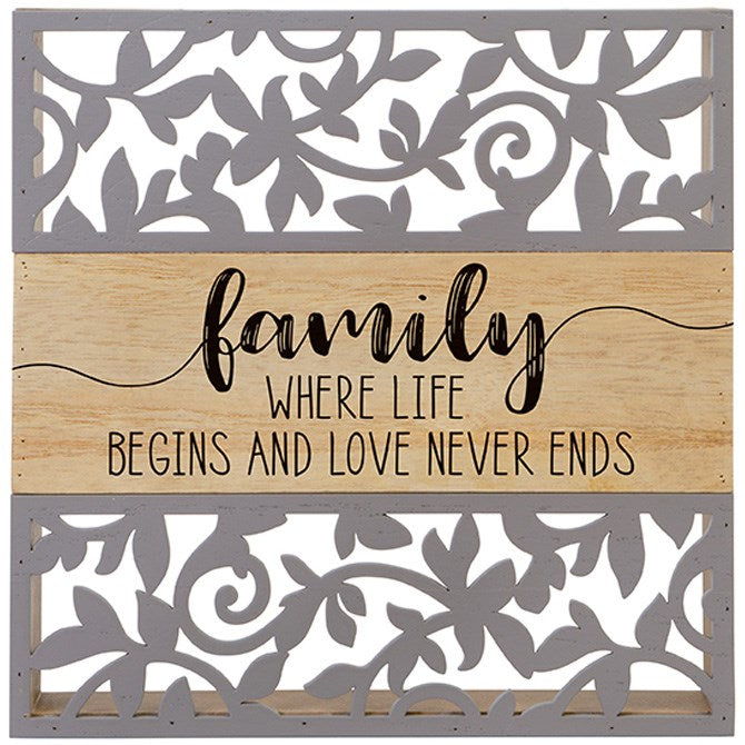 Shelf Sitter-Cutout-Family's Love Never Ends (8.5 x 8.5 x 1.5) (Pack Of 2)