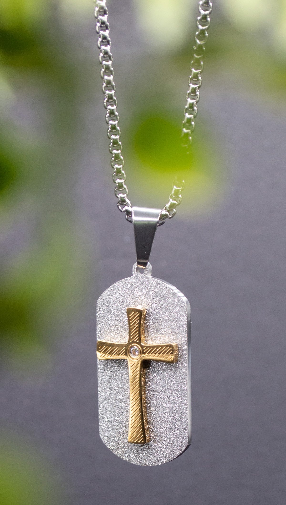 Necklace-Eden Merry-Cross-Silver-Gold-Dog Tag