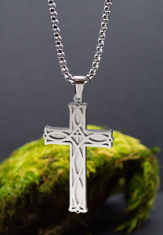 Necklace-Eden Merry-Cross-Silver Inlay