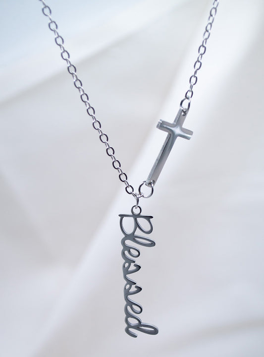 Necklace-Eden Merry-Blessed-Cross-Script