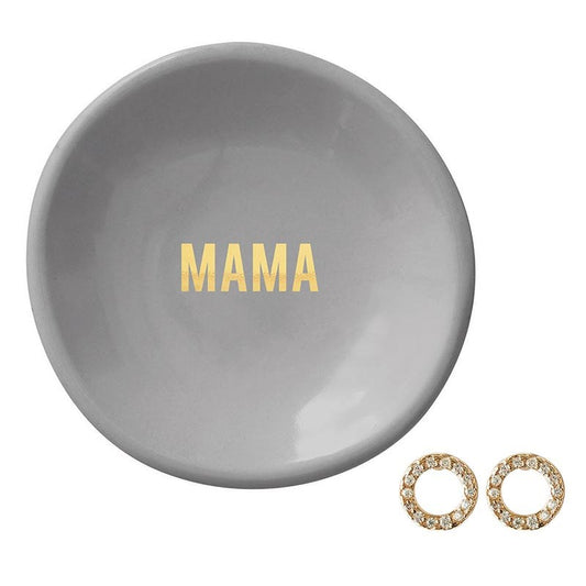 Trinket Tray & Earrings-Mama-Circle/Grey (3"D)