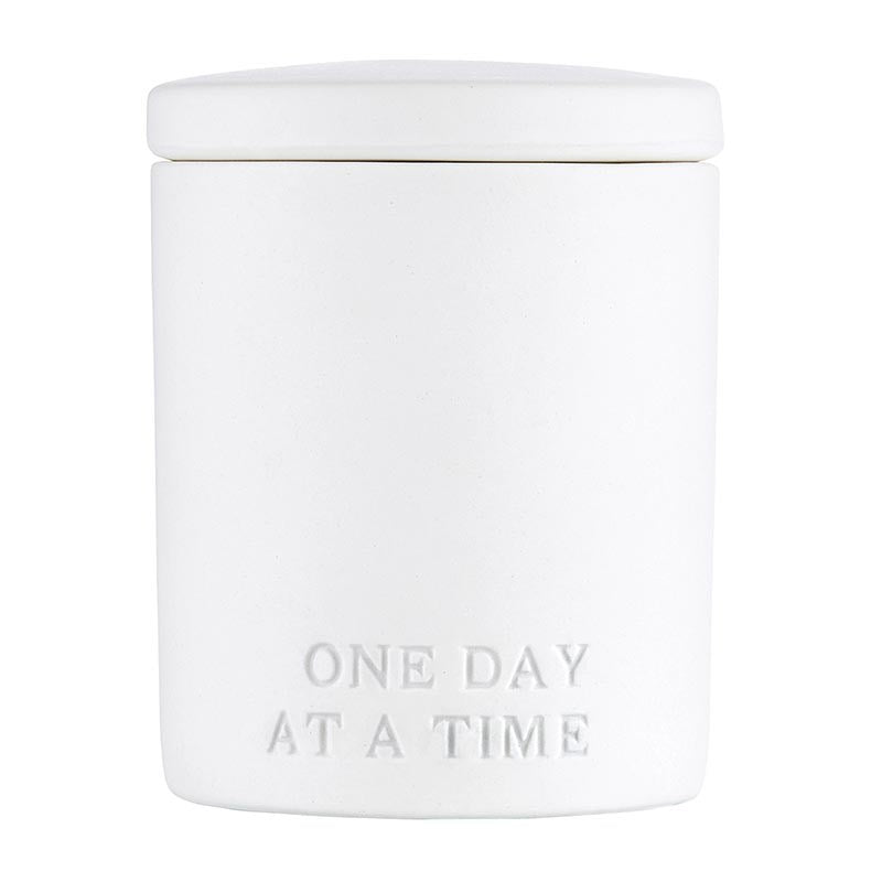 Ceramic Candle w/Lid-One Day At A Time/Vanilla (4"H x 3.25"D)