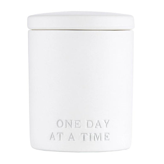 Ceramic Candle w/Lid-One Day At A Time/Vanilla (4"H x 3.25"D)