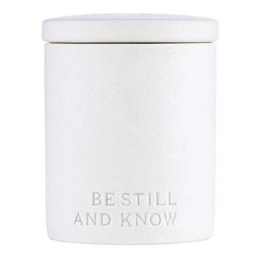 Ceramic Candle w/Lid-Be Still And Know/Vanilla (4"H x 3.25"D)