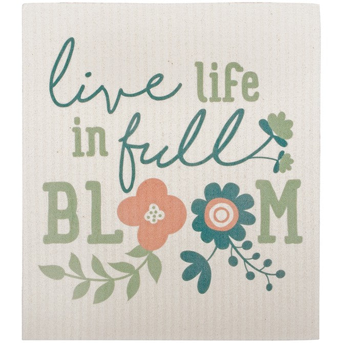 Swedish Dishcloth-Live Life In Full Bloom (6.75" x 7.75") (Pack Of 5)