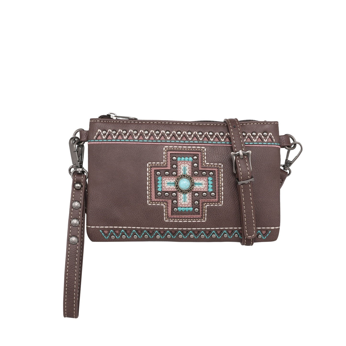 Wristlet/Crossbody Bag-Aztec Cross-Coffee