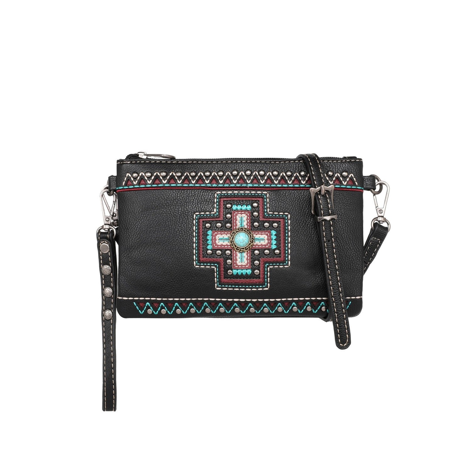 Wristlet/Crossbody Bag-Aztec Cross-Black