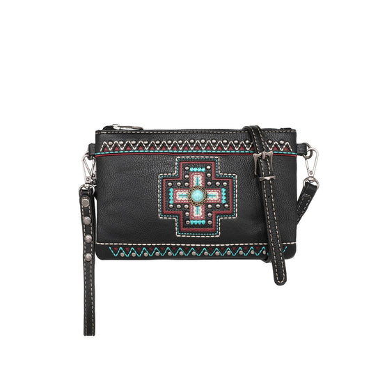 Wristlet/Crossbody Bag-Aztec Cross-Black