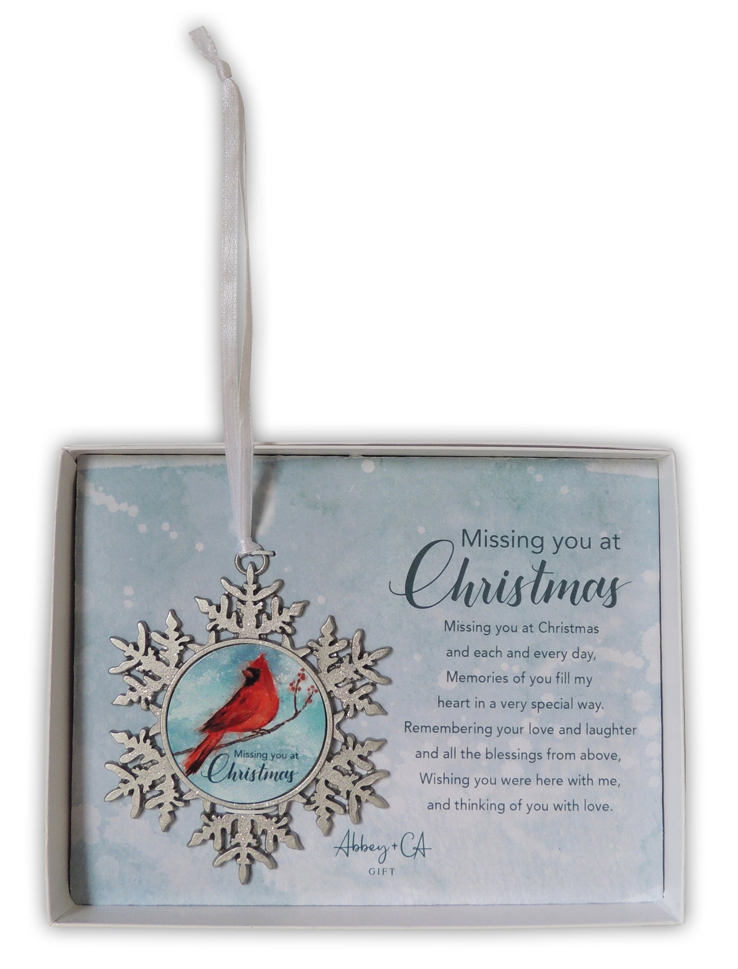 Ornament-Missing You At Christmas Cardinal w/Card & Gift Box