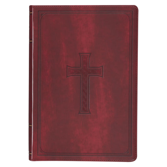 KJV Large Print Thinline Bible-Burgundy Cross Faux Leather Indexed