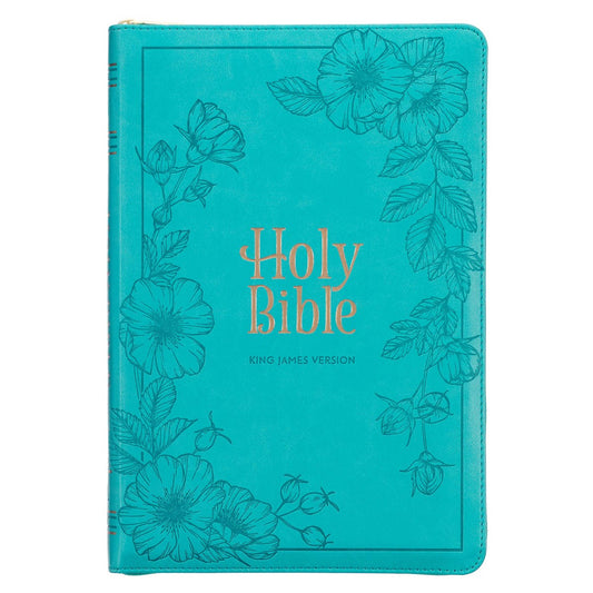 KJV Large Print Thinline Bible-Teal Faux Leather w/Zipper