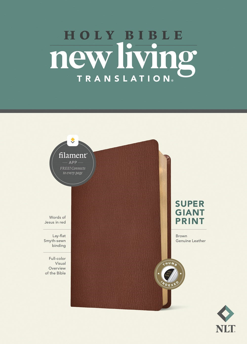 NLT Super Giant Print Bible  Filament-Enabled Edition-Brown Genuine Leather Indexed