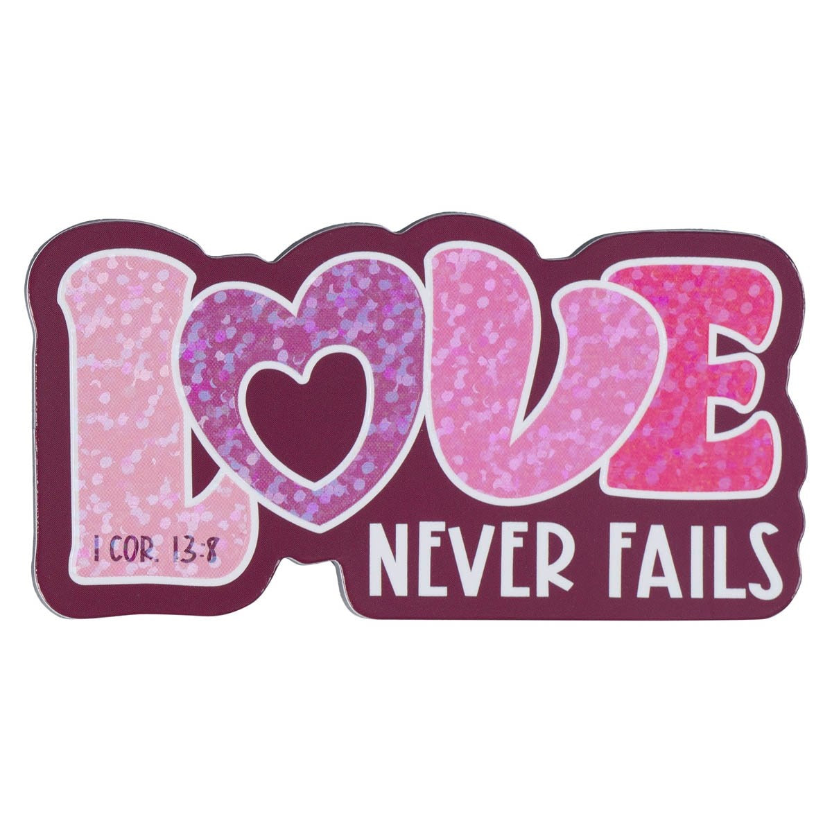 Magnet-Pink/Purple Love Never Fails 1 Cor. 13:8