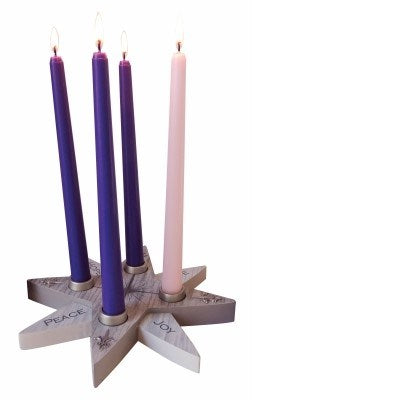 Advent Candle Holder-Hope Peace Love Joy Star w/Candles (9"D)