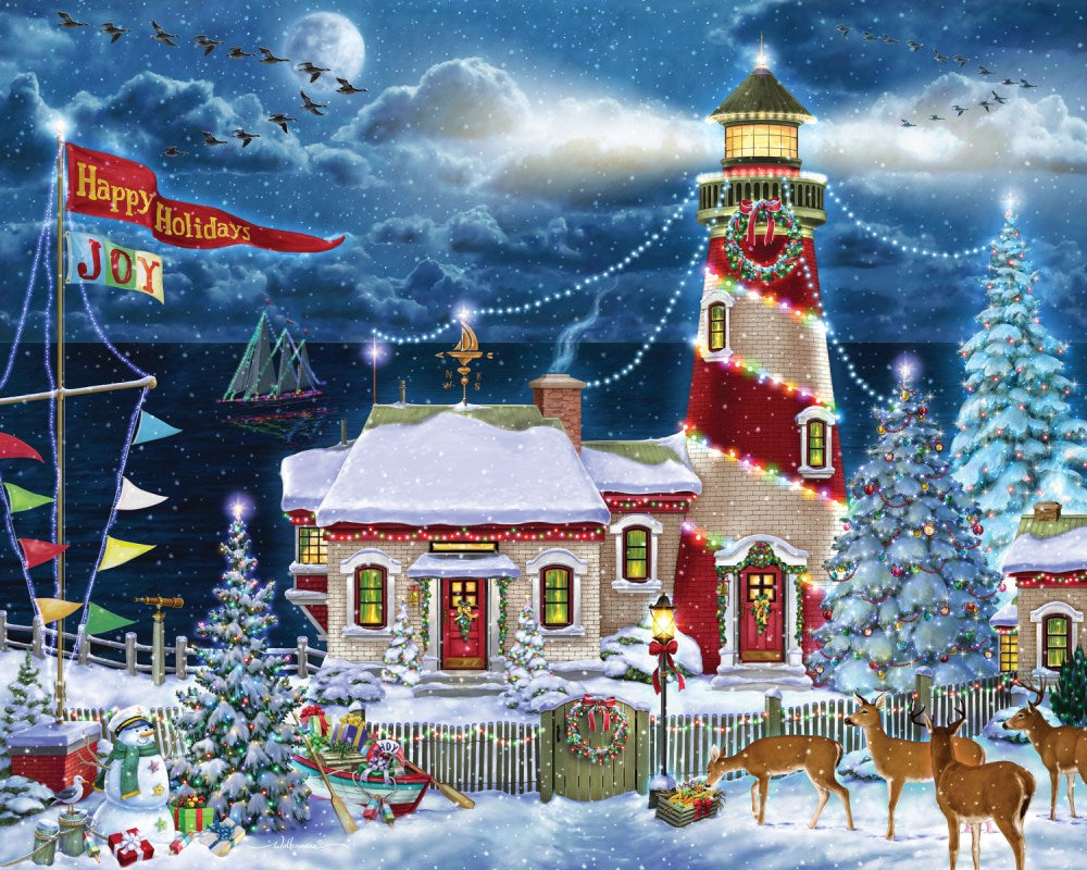 Jigsaw Puzzle-Christmas Lighthouse (1000 Pieces)