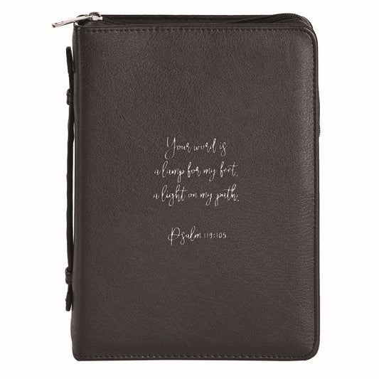 Bible Cover-Your Word Is A Lamp/Psalm 119:105-Black-XLG