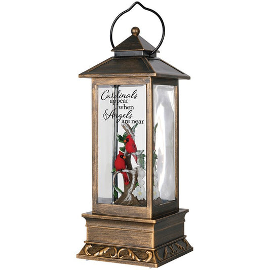 Water Glitter Lantern w/Timer- Cardinals (12" x 4" x 4")