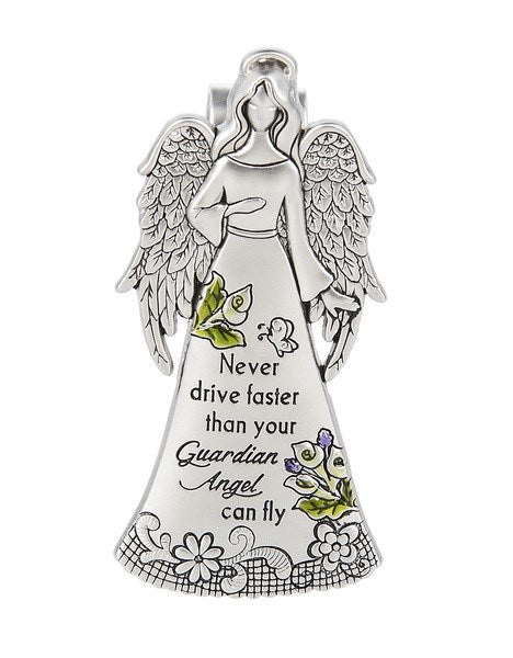 Visor Clip-Never Drive Faster Than Your Guardian Angel Can Fly (3"H)