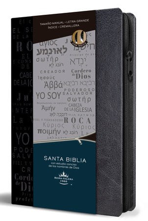 Span-RVR 1960 Handy Size Large Print w/Names Of God (Letra Grande Tamano Manual)-Grey Leathersoft Indexed w/Zipper