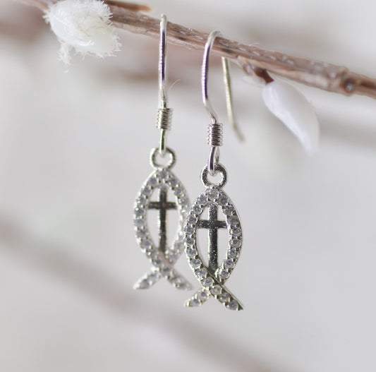 Earrings-Eden Merry-Ichthus/Cross