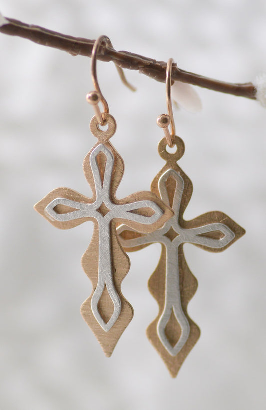 Earrings-Eden Merry-Cross-Silver/Gold