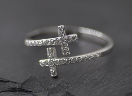 Ring-Eden Merry-Double Cross-Sparkle Adjustable