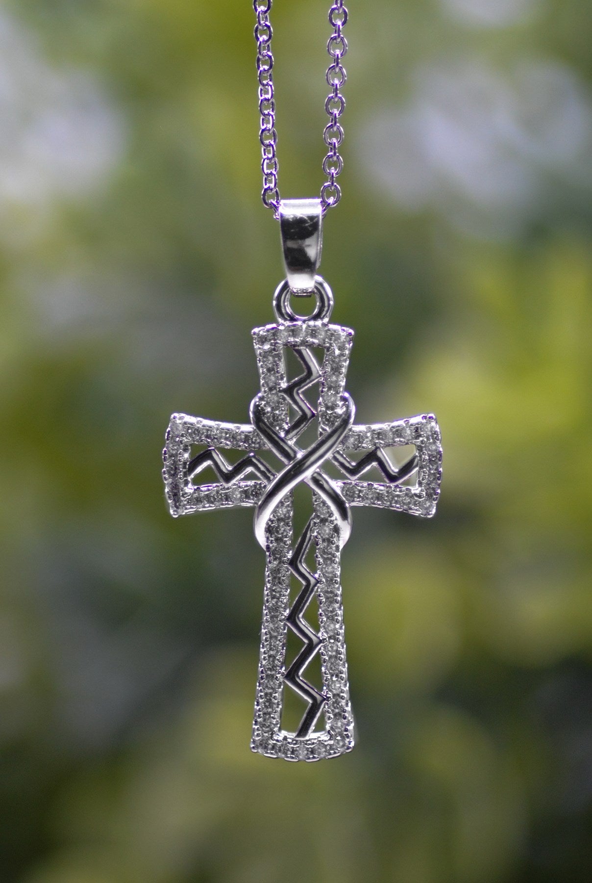 Necklace-Eden Merry-Silver Cross W/Austrian Crystal Accents