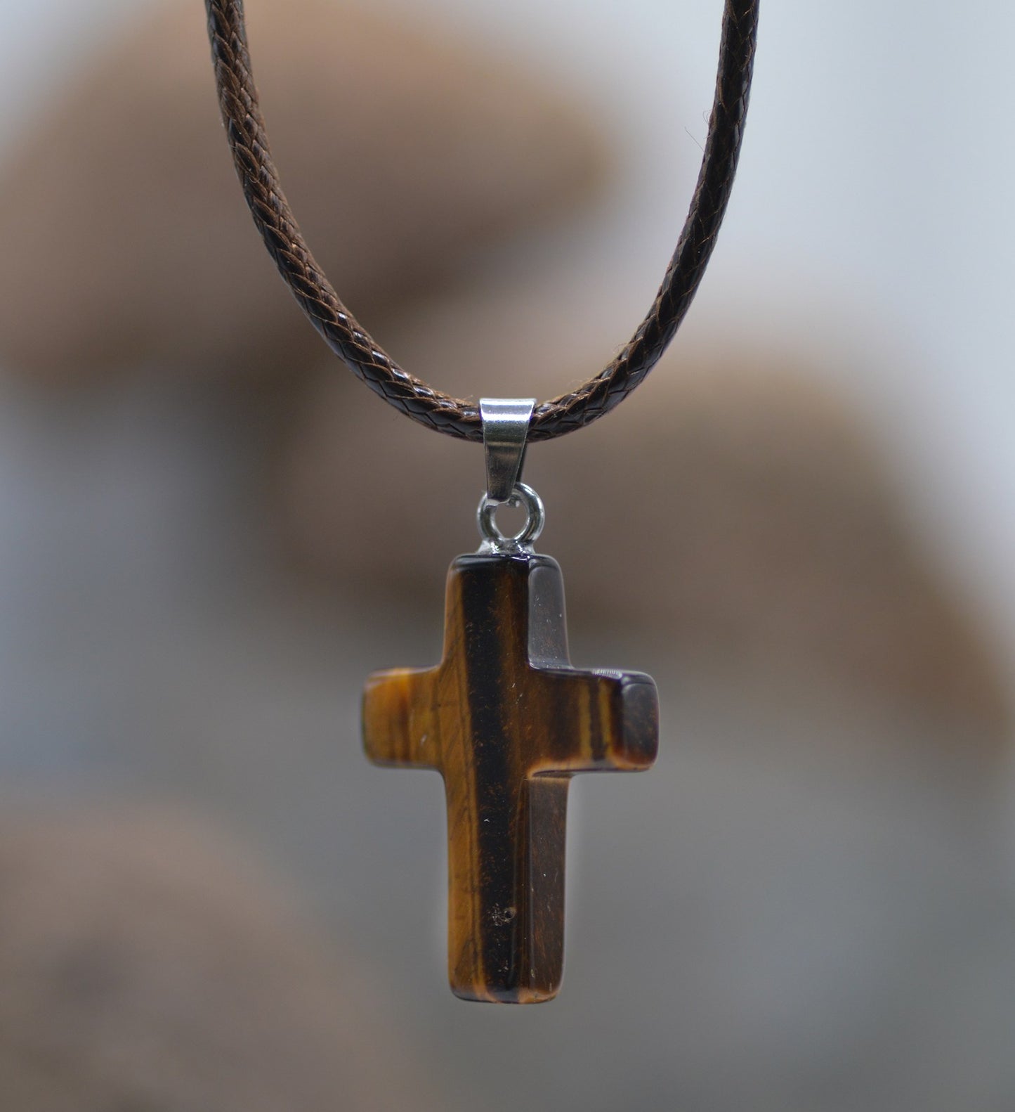 Necklace-Eden Merry-Cross-Tiger Eye Stone