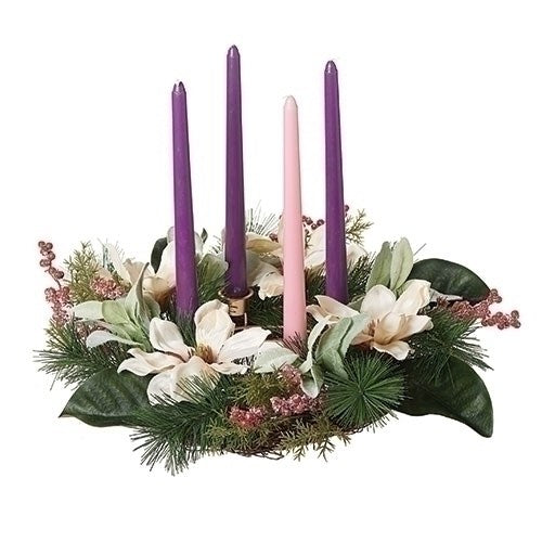 Advent Wreath w/ Pine & Magnolia Candleholder (16")