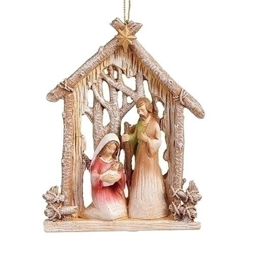 Ornament-Holy Family Under Birch Stable (4.5")