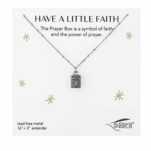 Necklace-Silver Prayer Box-Silver-Stretch W/ Gift Bag (16" w/ 2" Extender)