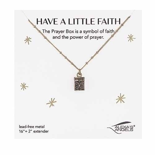 Necklace-Gold Prayer Box-Gold-Stretch W/ Gift Bag (16" w/ 2" Extender)