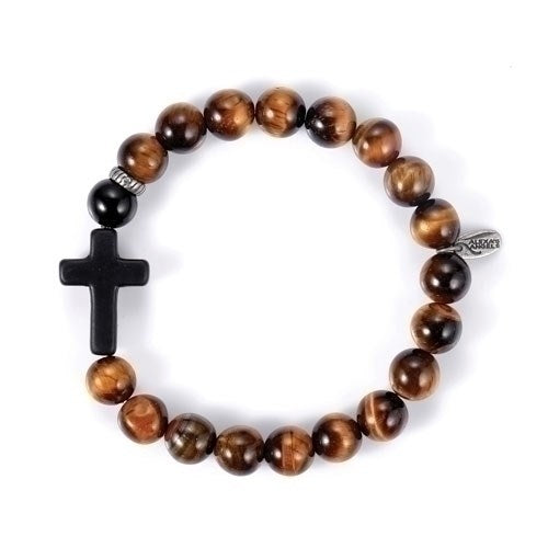 Bracelet-Tiger Eye Beads W/ Cross-Stretch