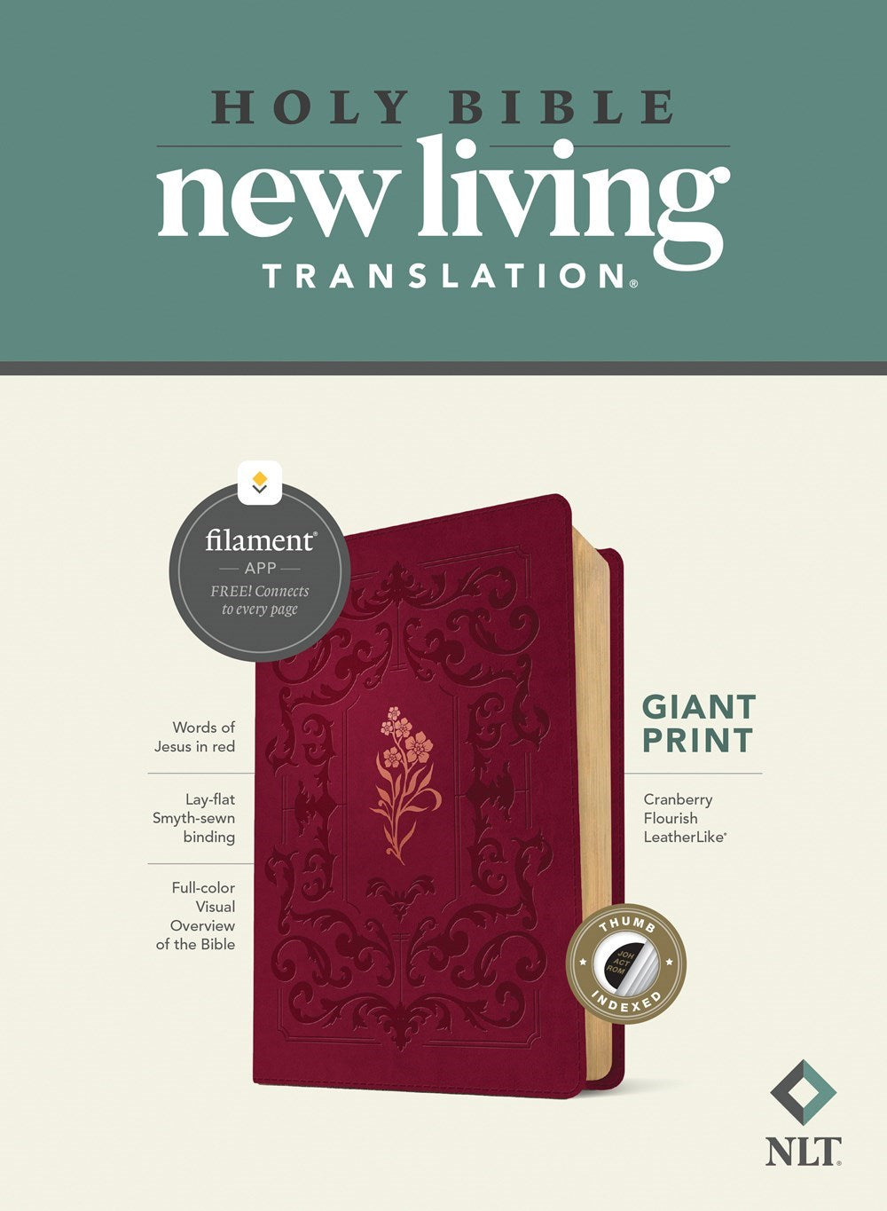 NLT Giant Print Bible  Filament-Enabled Edition-Cranberry Flourish LeatherLike Indexed